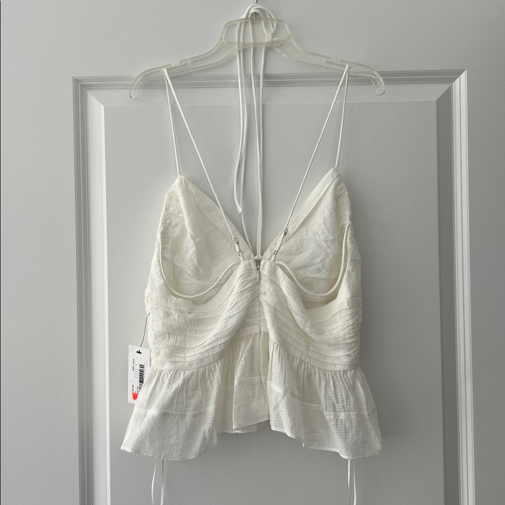 NWT ASTR White Textured Ruffle Halter Crop Top - Picture 4 of 5
